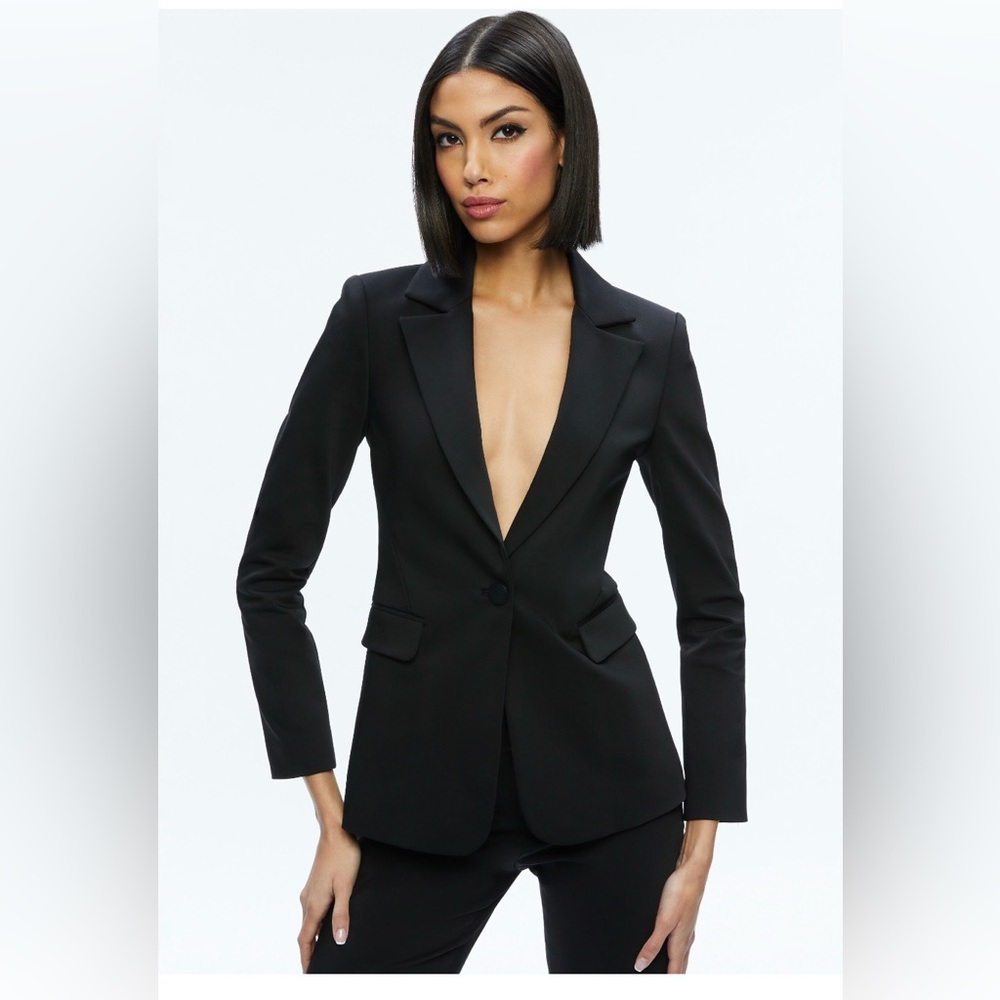 Alice + Olivia Black Single-Button Tailored Blazer